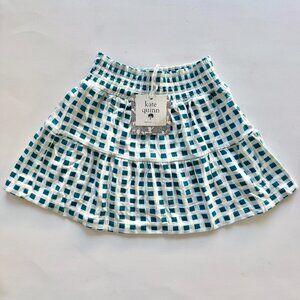 Kate Quinn Ruffle Skirt Bloomer | Gingham Tiered Skirt | Teal & Cream | 3T | NWT